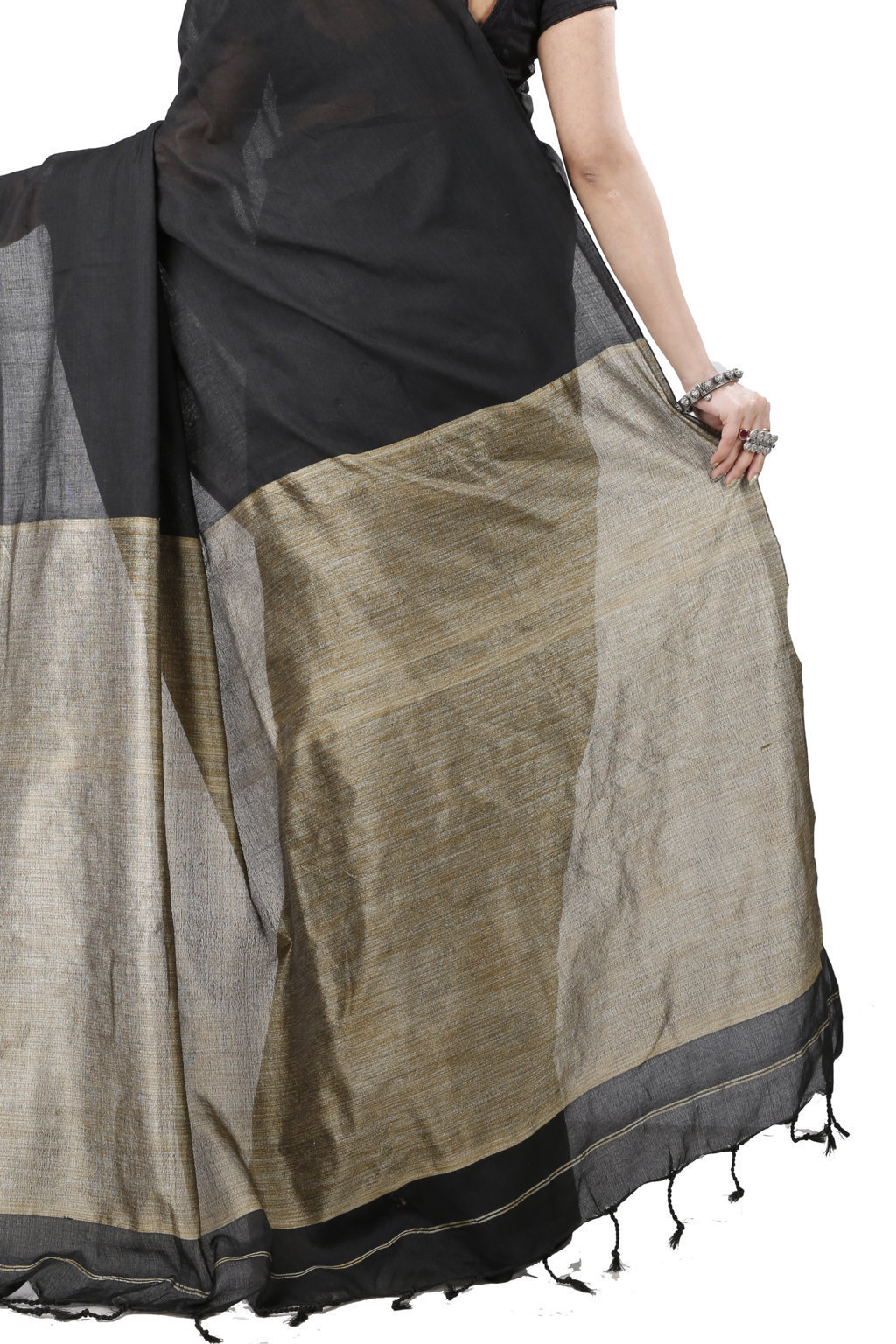 Black Pure Cotton Kesh Than Hand Loom Saree (5230)